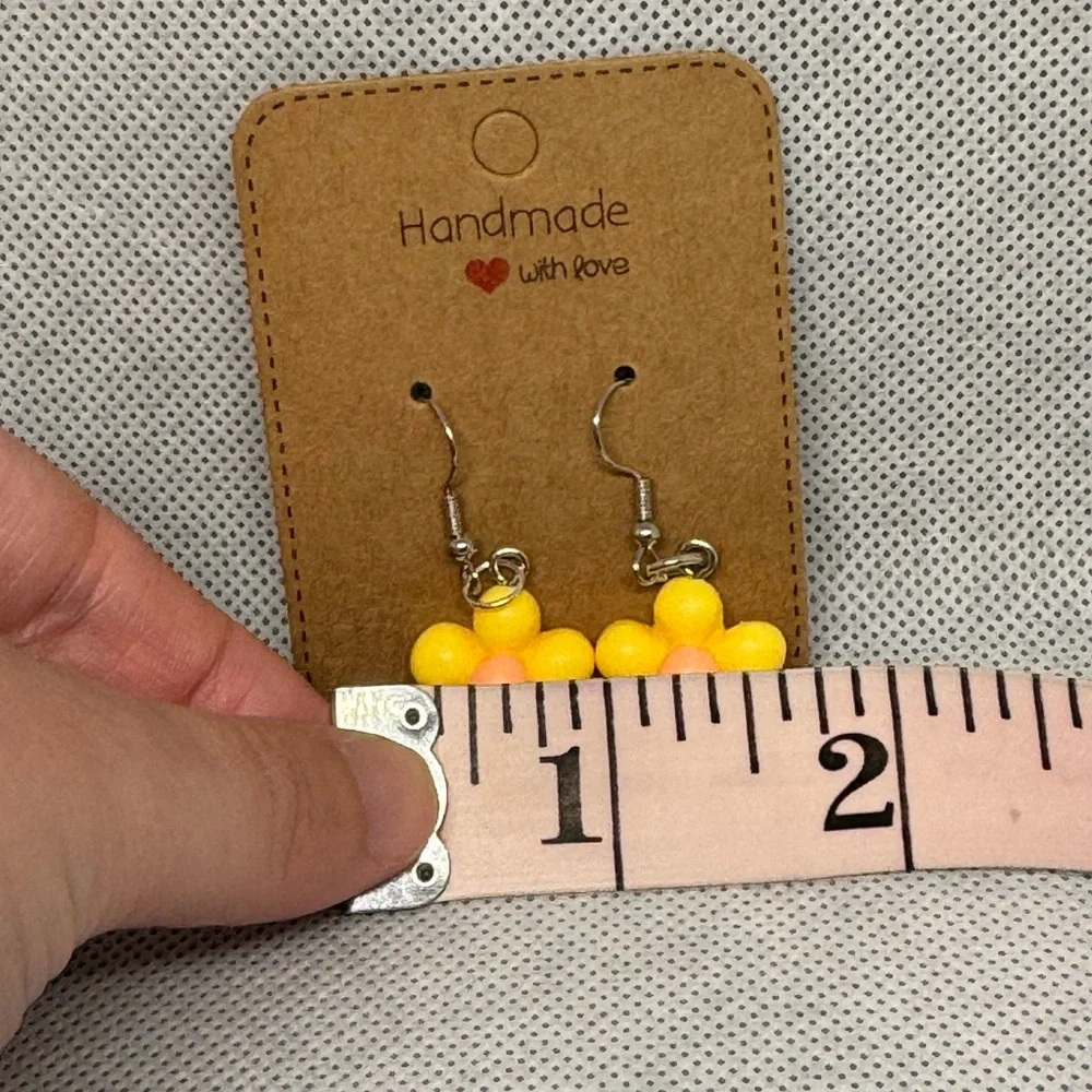 Handmade Yellow and Pink Flower Earrings